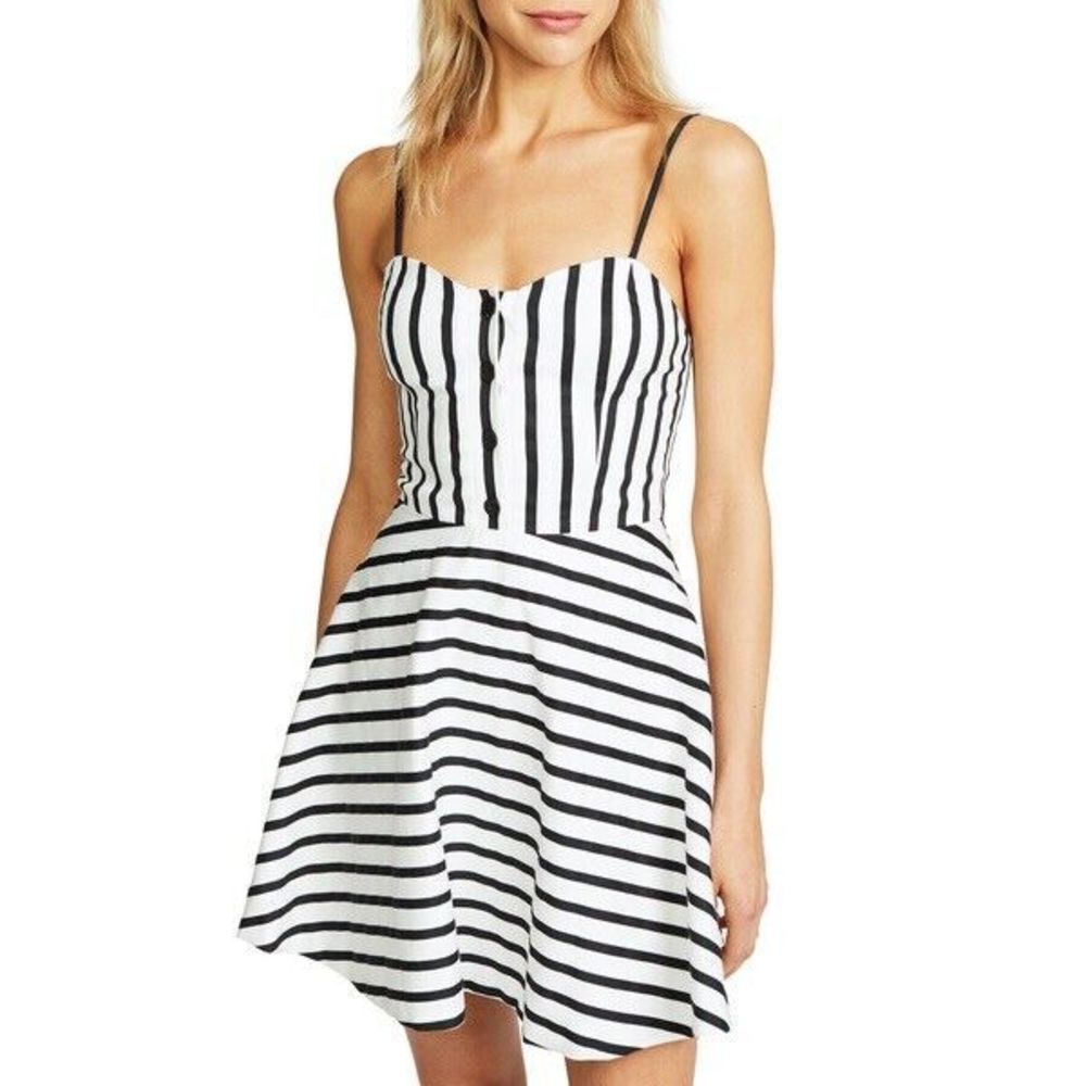 Alice + Olivia Nella Striped Button-Front Mini‎ Dress Size 6 Black White nwot